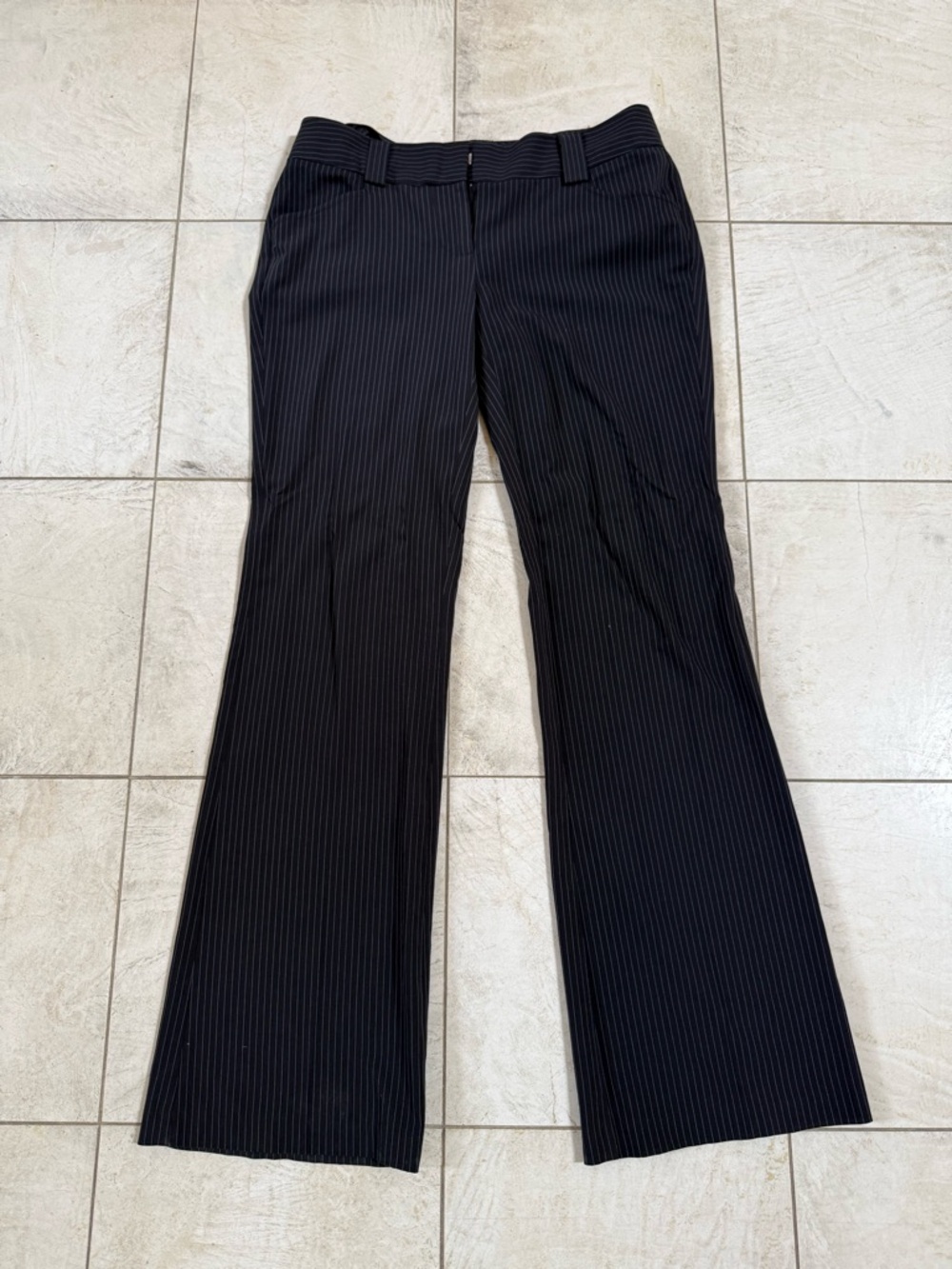Chic Black Pinstripe Dress Pants Grass-Collecting Size 7 Workwear Trousers